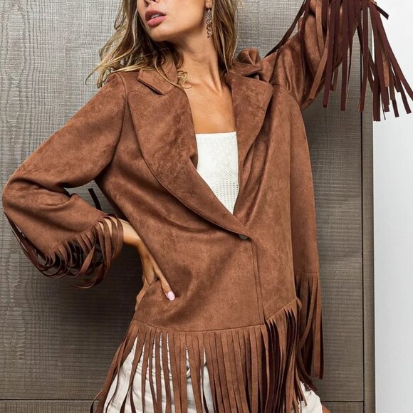 ✨NWT BiBi Suede Single Blazer with Fringed Hem - Picture 7 of 13